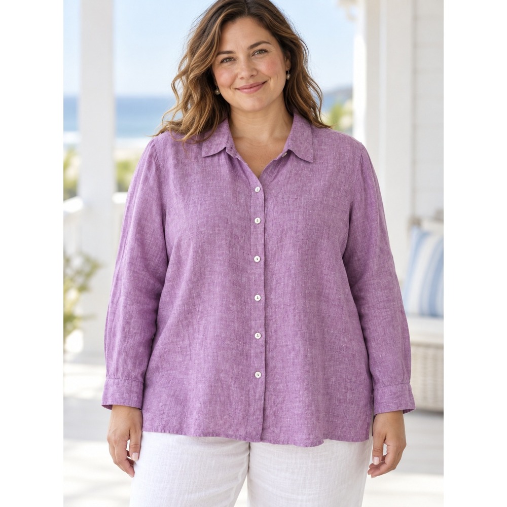 J. Jill Love Linen Shirt Womens XL Lavender Button Down Relaxed Coastal Top